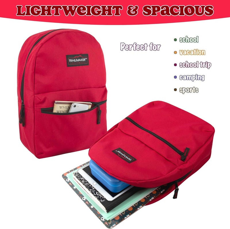Trailmaker Classic 17 inch Backpacks with Adjustable Padded Straps | School Backpacks for Girls, Boys (Red) - Image 3